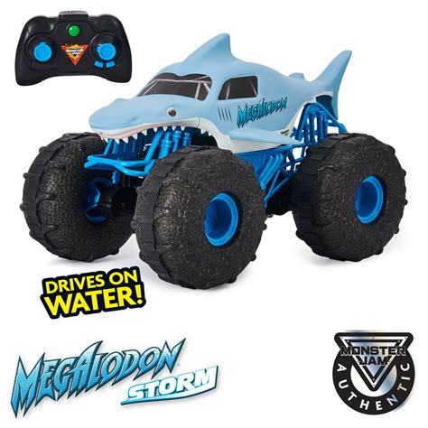 4WD Fast RC Stunt Car RC Submarine Super Power Amphibious Monster Jam Trucks Double-Sided Racing 360&176;Rotate Waterproof Remote Control Boat for Kid. . Megalodon radio control car